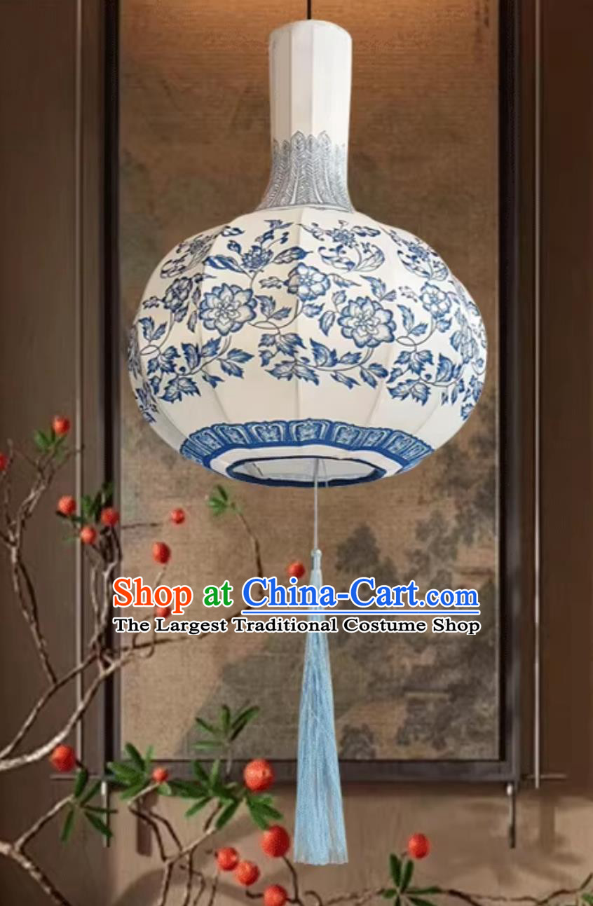 Cloth Blue And White Porcelain Lantern Traditional Classic Vase Pendant Lamp Creative Chinese Style Lantern