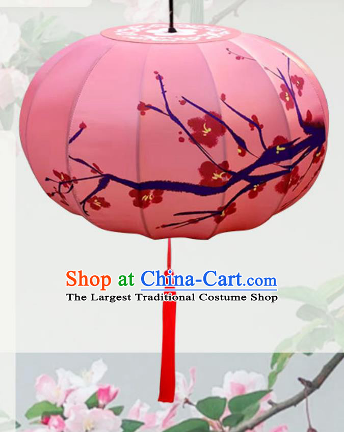 Silk Printed Pumpkin Lantern Handmade Pendant Lamp Outdoor Pink Satin Lantern