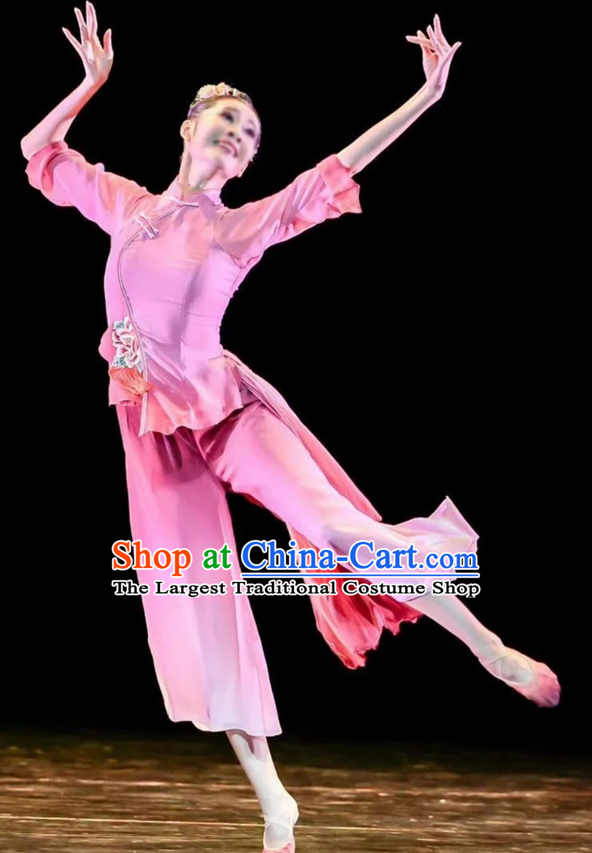 Women Elegant Fan Dance Yangko Clothing Chinese Yangge Dance Pink Outfit Classic Dance Fang Hua Costume