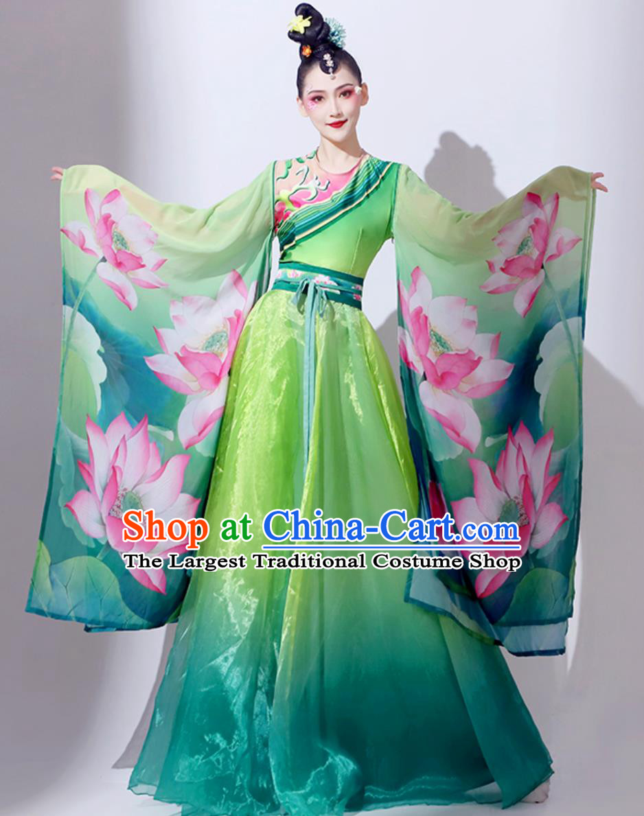 Classic Dance Performance Costume Women Elegant Chinese Style Wide Sleeve Hanfu Chinese Ode To Lotus Dance Dress