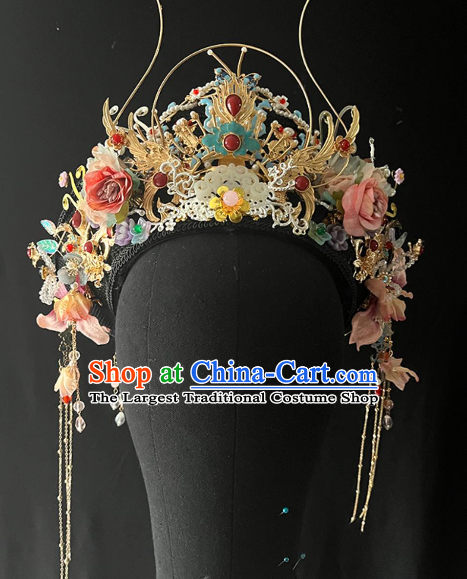 Ancient Chinese Empress Headpiece Handmade Dianzi Headgear Hat Qing Dynasty Palace Woman Headwear