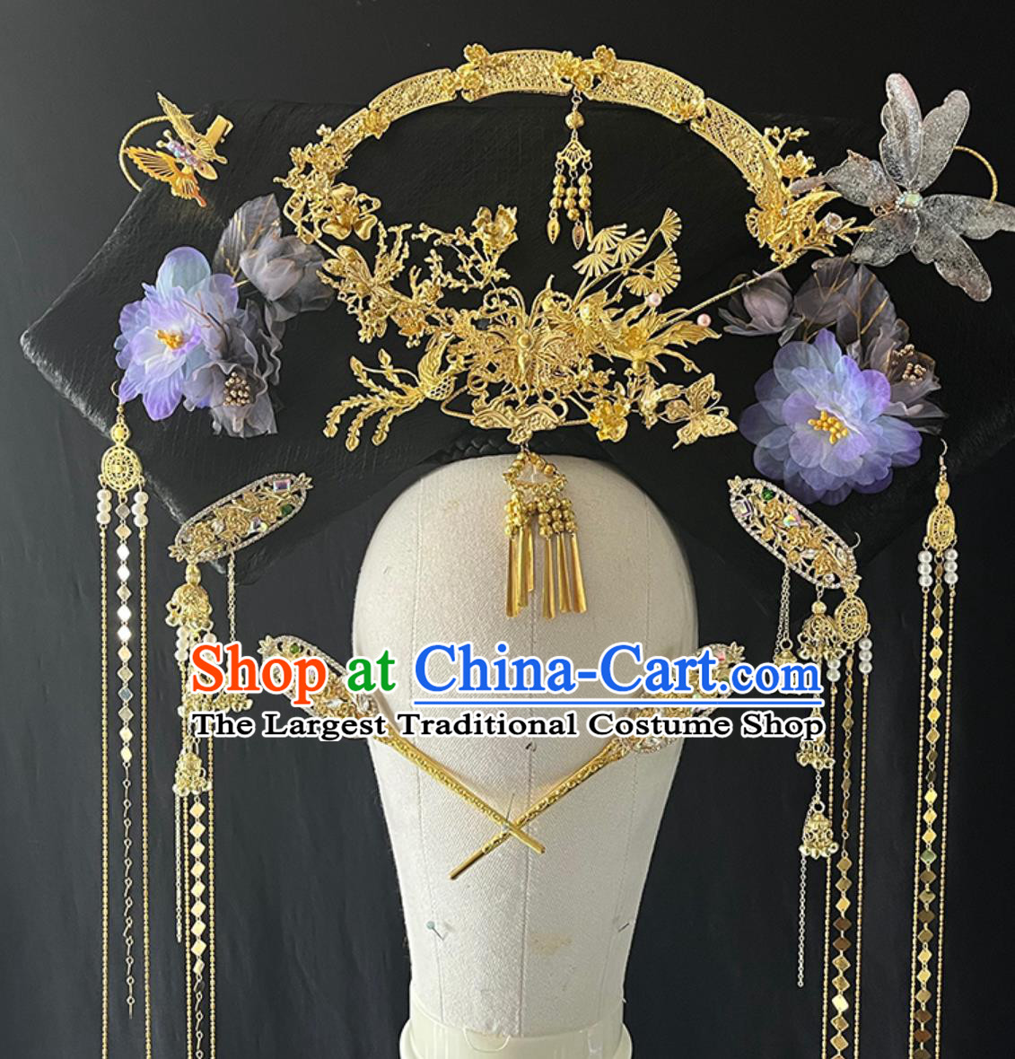 Qing Dynasty Palace Woman Hat Ancient Chinese Court Empress Headgear Handmade Large Winged Manchu Headdress