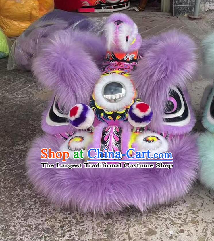 Handmade Dancing Lion Head Traditional Chinese Lion Dance Costume Purple Wool Hok San Lion Equipment
