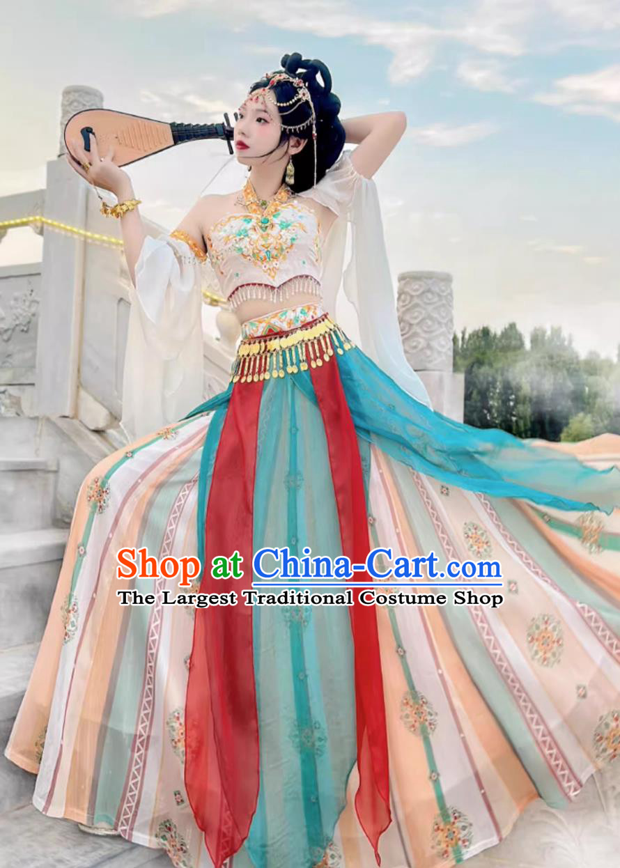 Dunhuang Exotic Style Hanfu Tianzhu Maiden Ancient Chinese White Costume Complete Set
