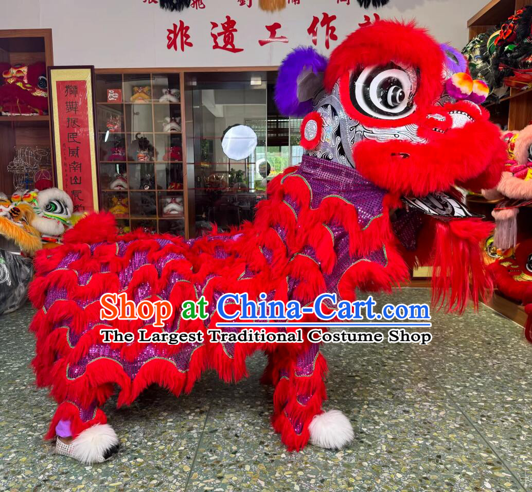 Traditional Red Fur Lion Chinese Fut San Lion New Year Lion Dance Costume Handmade Lion Dance Head Props