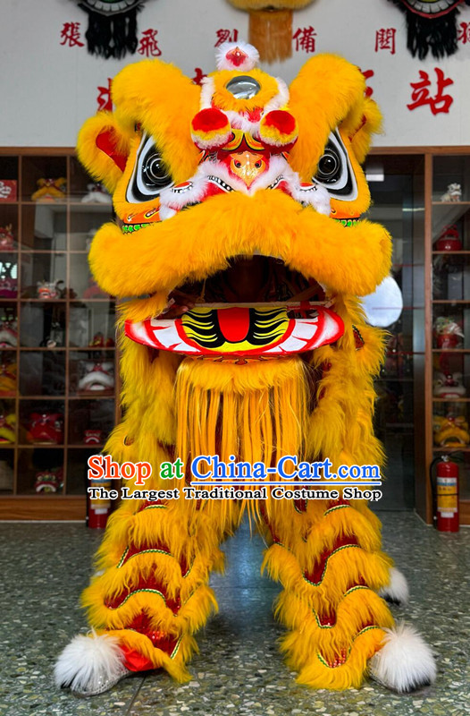 Handmade Lion Dance Head Props Traditional Golden Fur Lion Chinese Fut San Lion New Year Lion Dance Costume