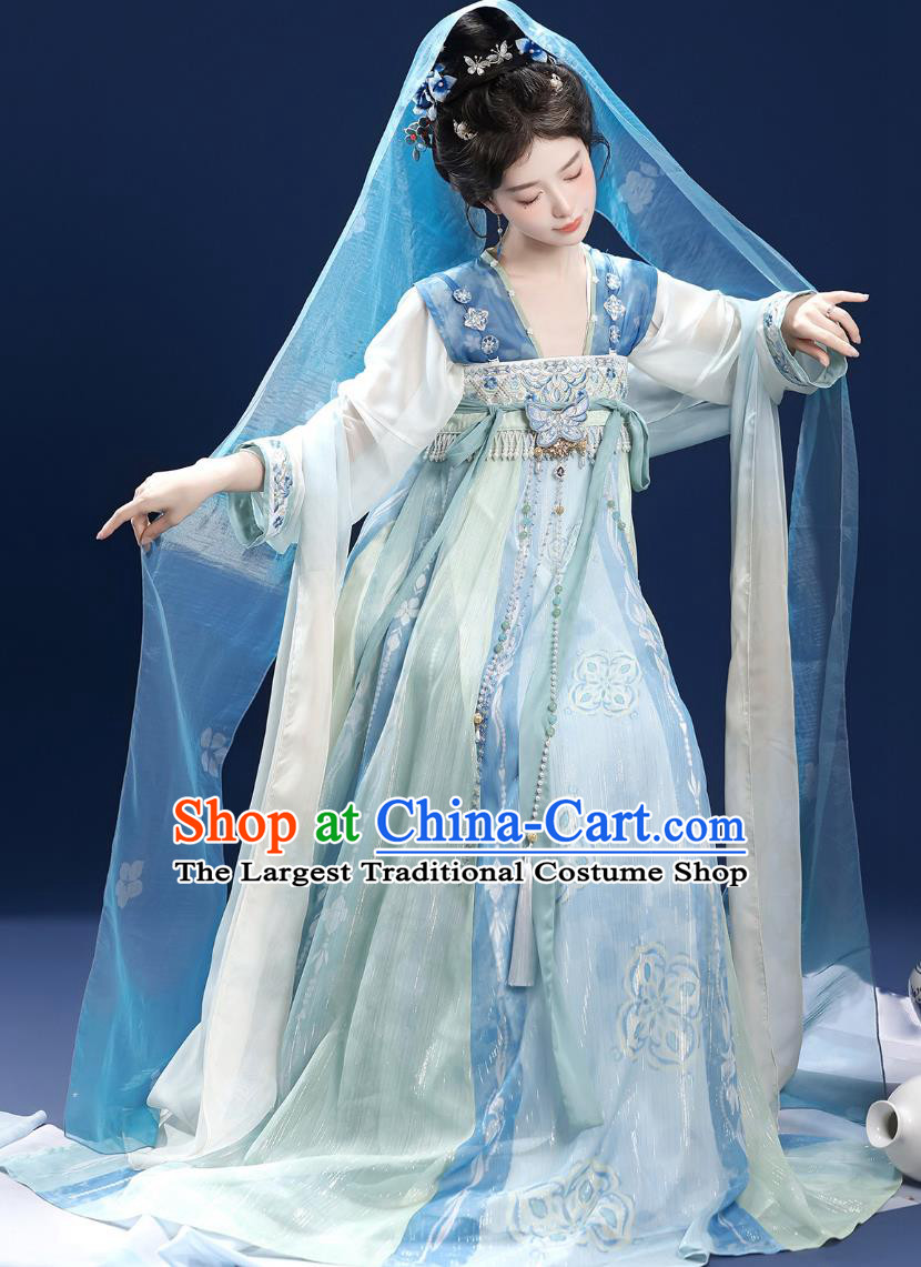 Chinese Tang Dynasty Clothing Film And Television Drama Ancient Princess Costume Traditional Blue Hanfu Dress