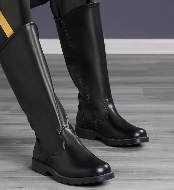 Military Officer Black Leather Boots Soldier Shoes Honor Guard Boots