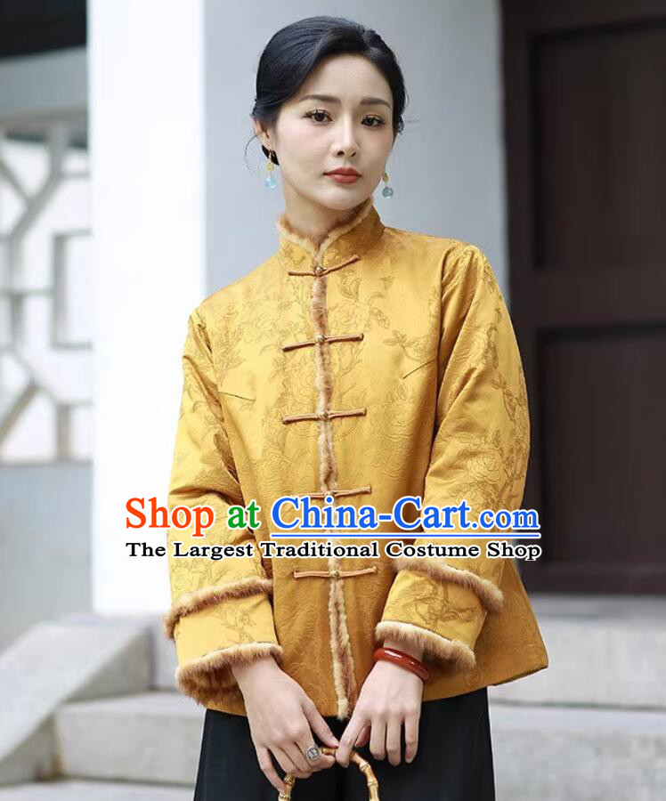 Cotton Padded Thickened Chinese Women Coat National Style Silk Gambiered Gauze Tang Jacket