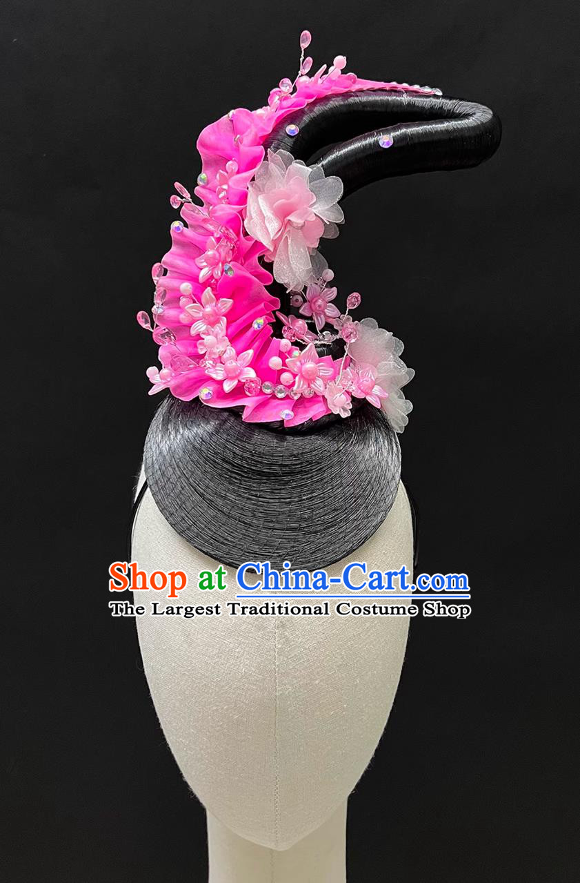 Classical Dance Peach Blossom Headdress By The Water Pink Flower Headpiece Chinese Performance Show Headwear