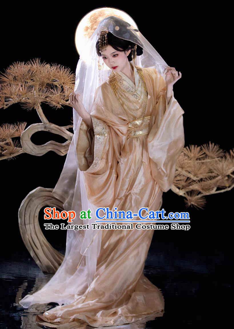 Chinese Fairy Light Golden Dress Traditional Hanfu Warring States Robe Ancient Palace Princess Costumes