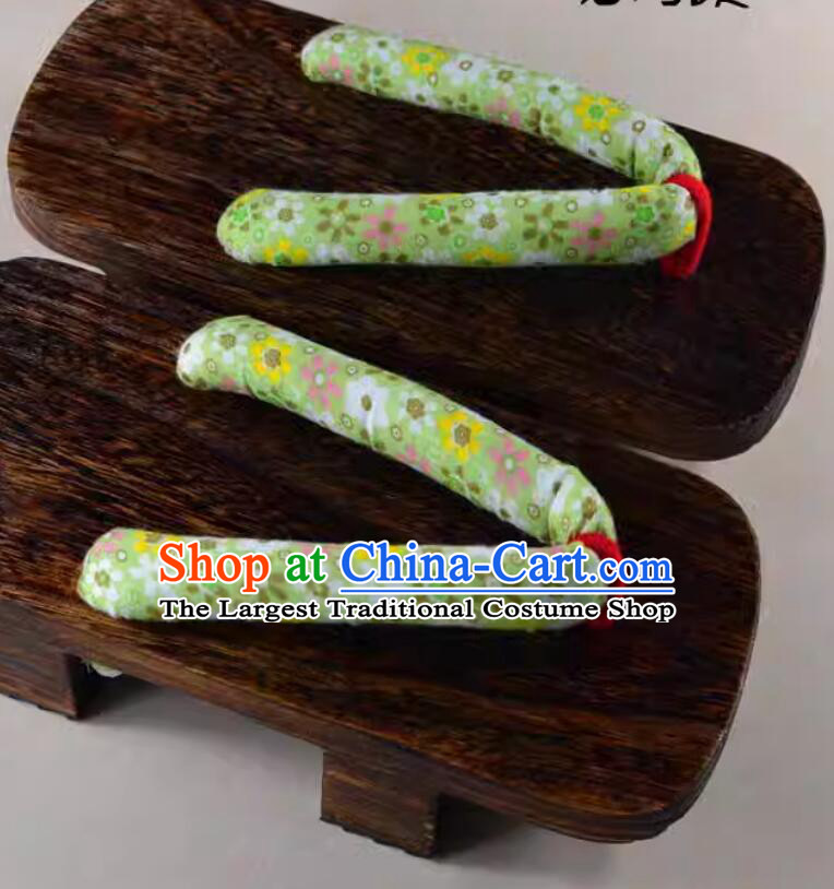 Traditional Japanese Green Clogs Handmade Wooden Japanese Sandals Asian Japan Geta Shoes