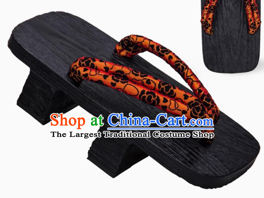 Traditional Japanese Orange Bidentate Clogs Handmade Wooden Japanese Sandals Asian Japan Geta Shoes