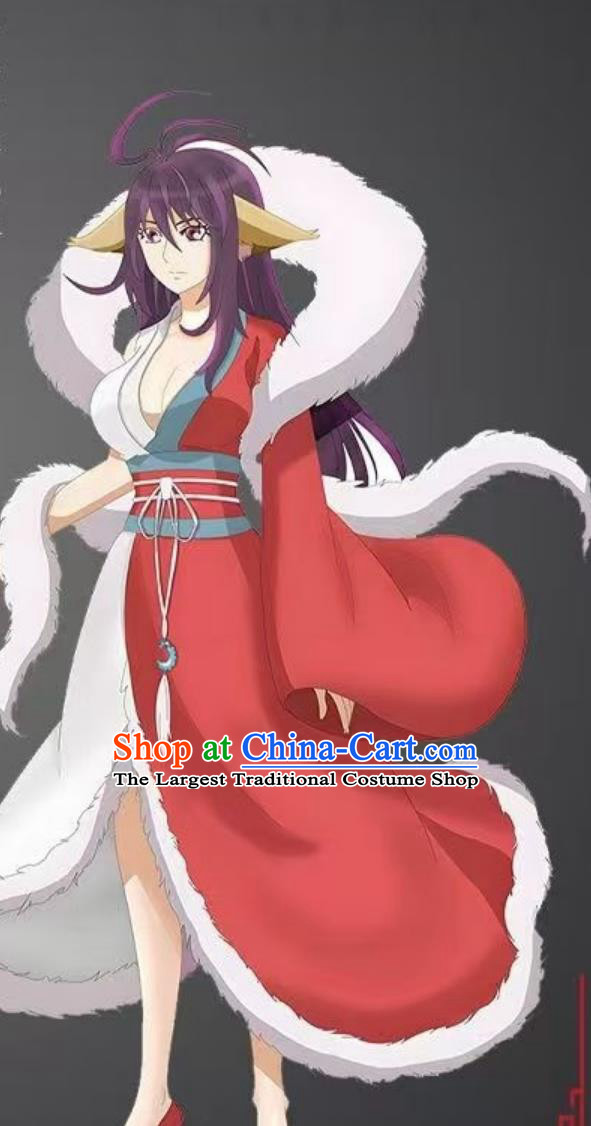 Chinese Cartoon Fox Spirit Matchmaker Tushan Yaya Costume Ancient Fairy Red Hanfu Dress