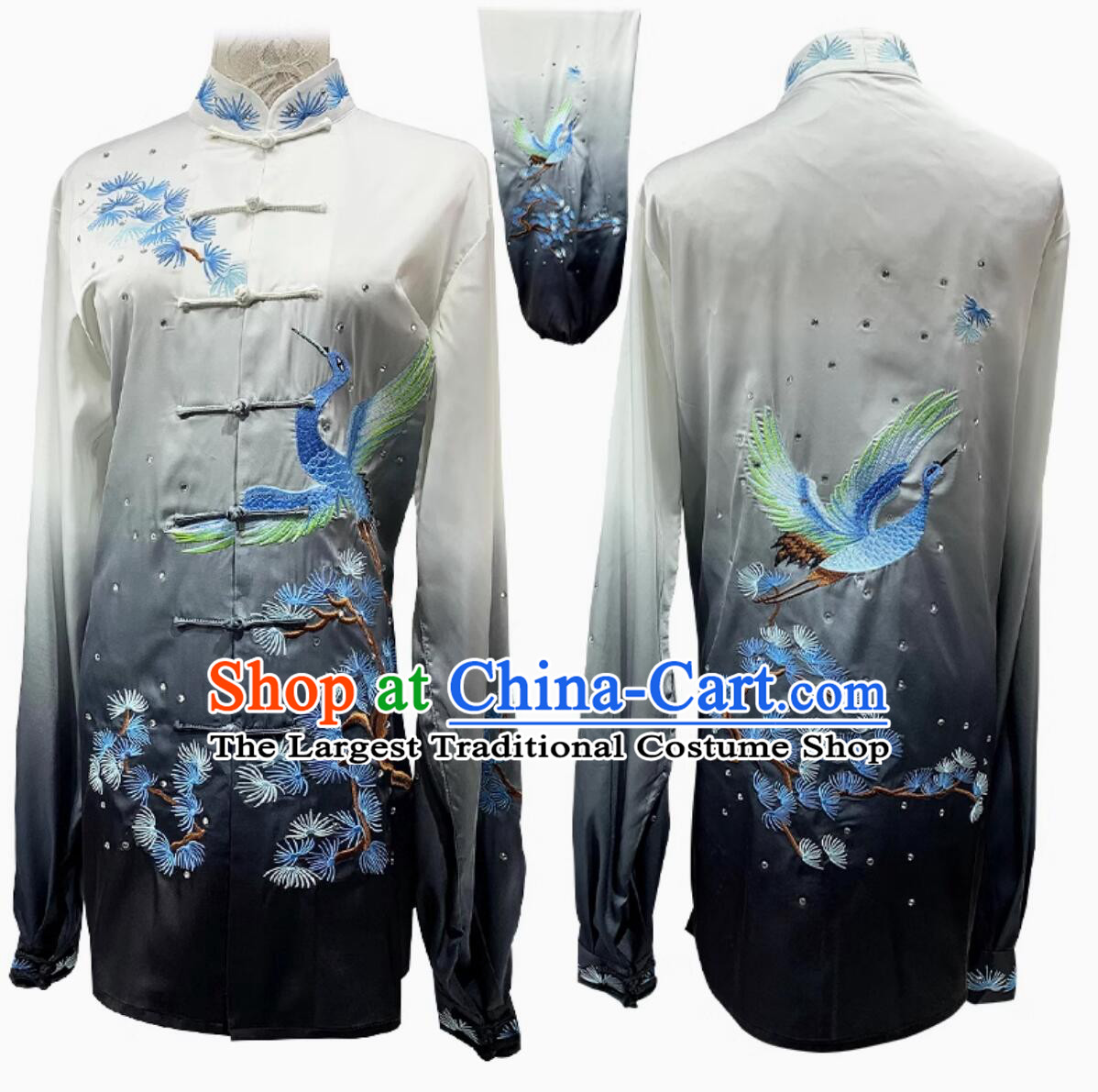 Top Pine and Crane Embroidery Tai Chi Costume Taijiquan Suit Ba Duan Jin Training Uniform Martial Art Competition Clothing