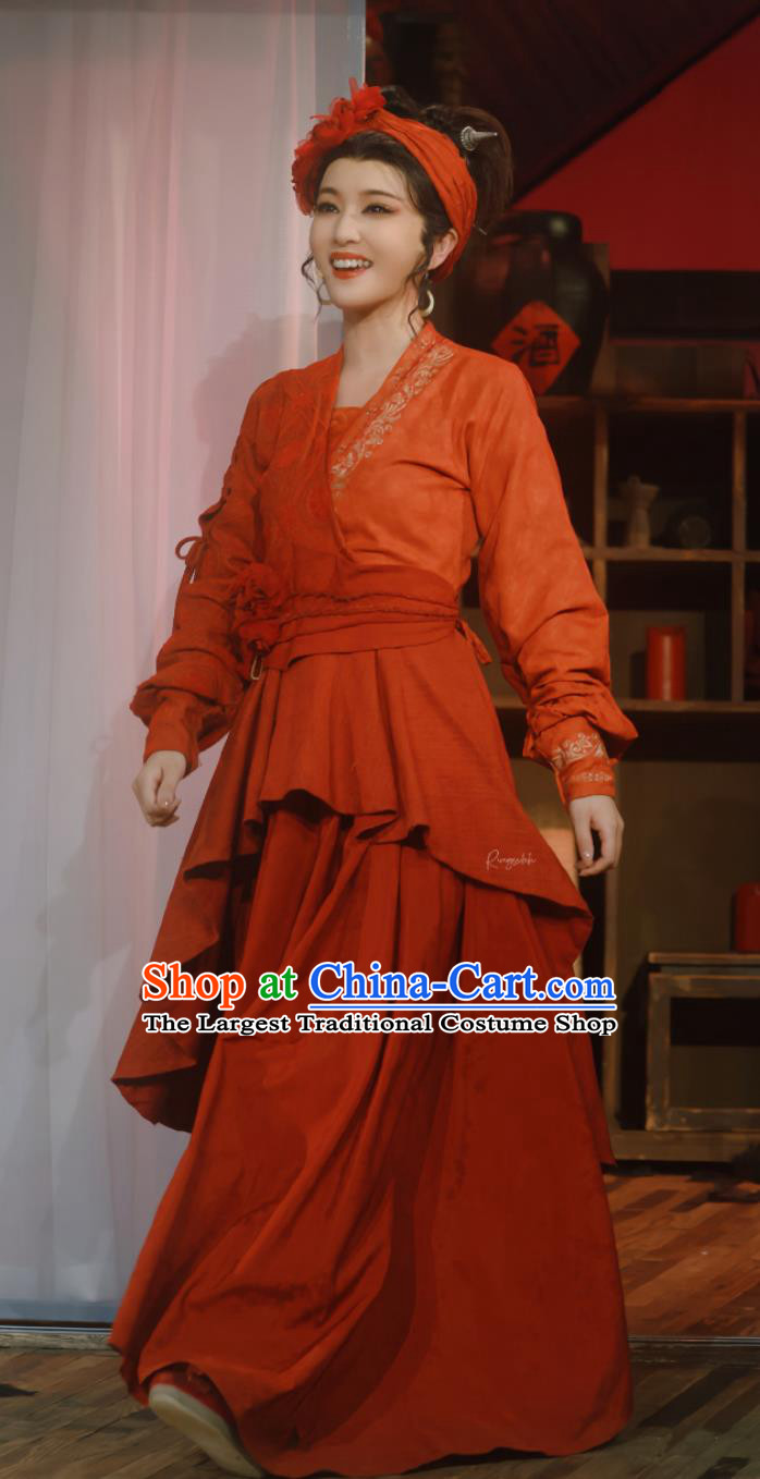 Chinese Film New Dragon Gate Inn Landlady Jin Xiangyu Replica Costume Traditional Red Hanfu Dress Ancient China Swordswoman Clothing