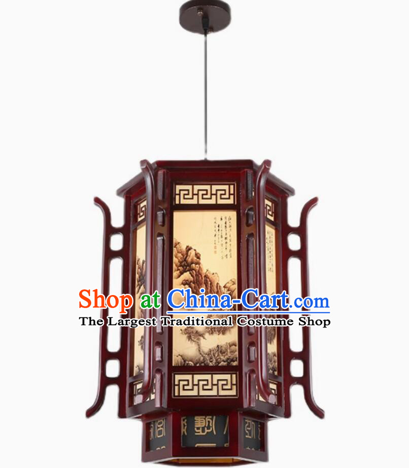 Handmade Wooden Ceiling Lamp Chinese In Painting Landscape Palace Lantern Traditional China Lantern