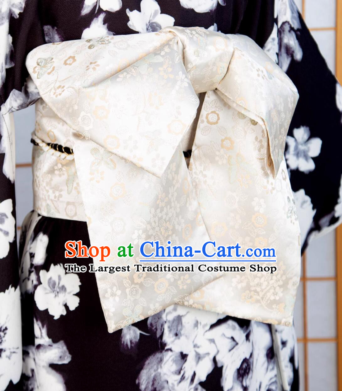 Handmade Beige Brocade Broad Sash Traditional Japanese Obi Belt Japan Kimono Waistband
