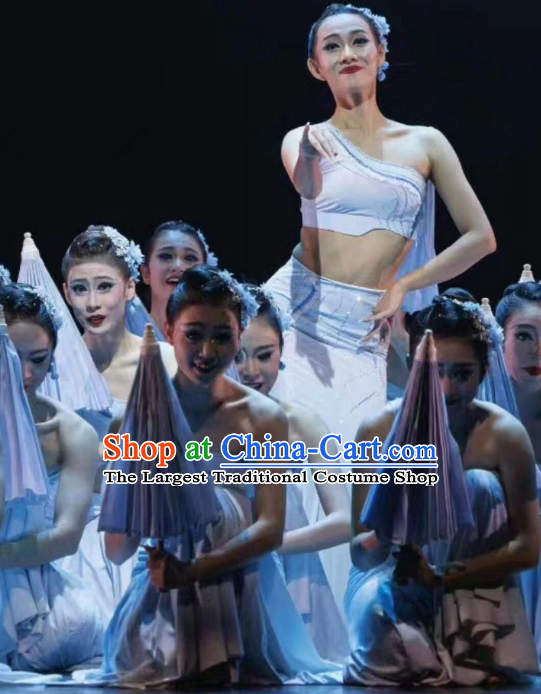 Chinese Ethnic Dance Garment Lotus Awards Dai Nationality Dance Dress Women Group Umbrella Dance Costume