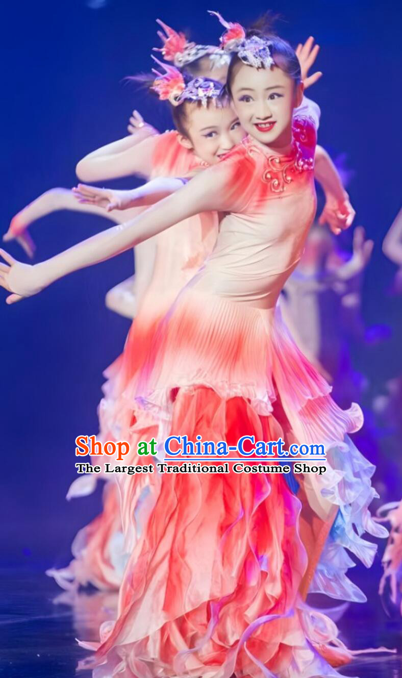 Children Group Dance Costume Chinese Charm of the Young Lotus Dance Contest Koi Dance Dress