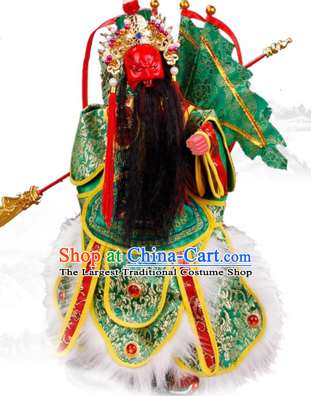 Traditional Chinese Peking Opera General Glove Puppet Guan Yu Hand Puppet Art Handmade Guan Gong Puppet