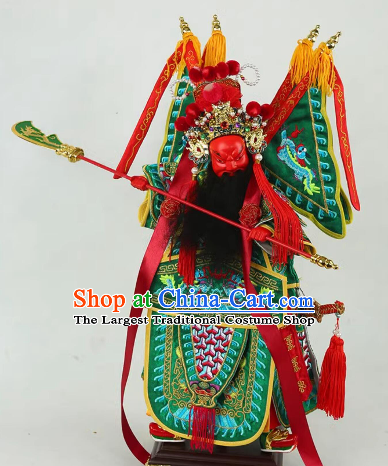 Guan Gong Hand Puppet Art Handmade Wood Carving Head Guan Yu Puppet Traditional Chinese Peking Opera General Glove Puppet