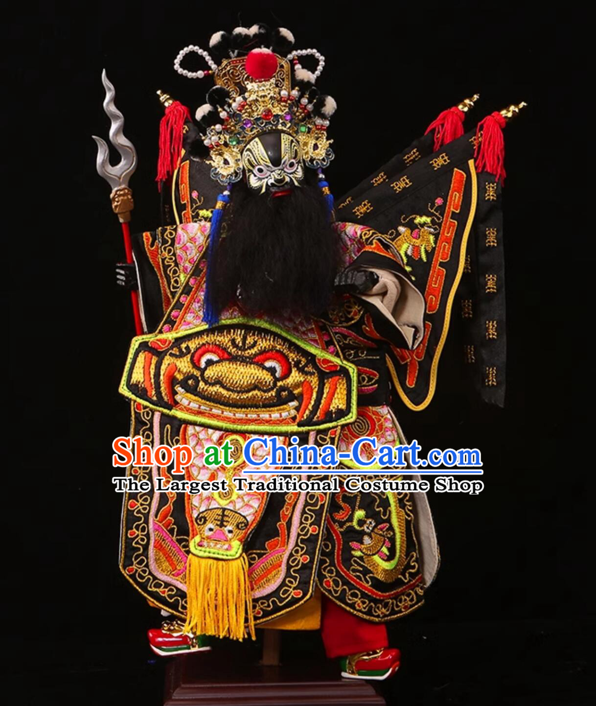 Handmade Wood Carving Head Zhang Fei Puppet Traditional Chinese Peking Opera General Glove Puppet Zhang Yi De Hand Puppet Art