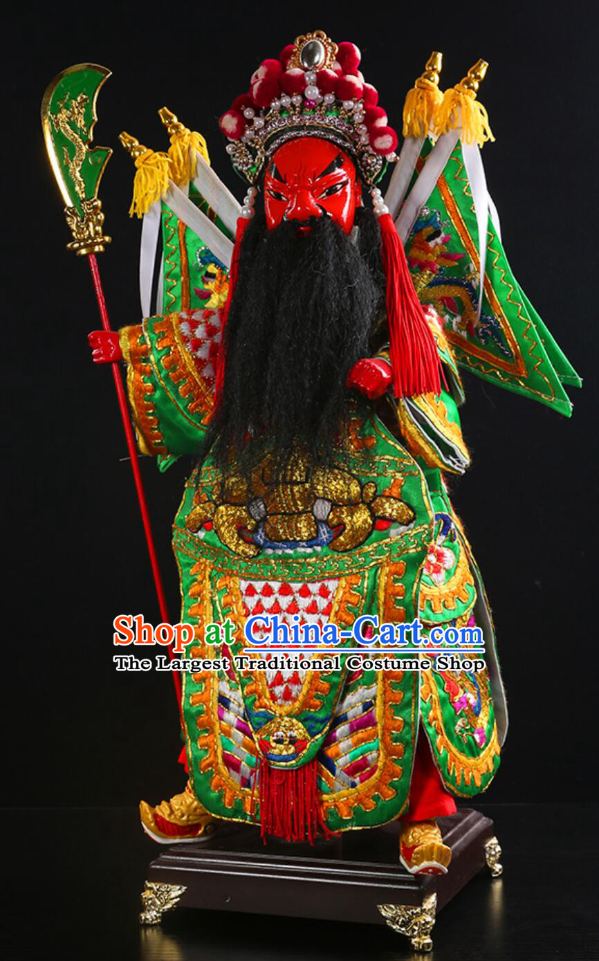 Traditional Chinese Peking Opera General Glove Puppet Military God of Wealth Guan Gong Hand Puppet Art Handmade Wood Carving Head Guan Yu Puppet