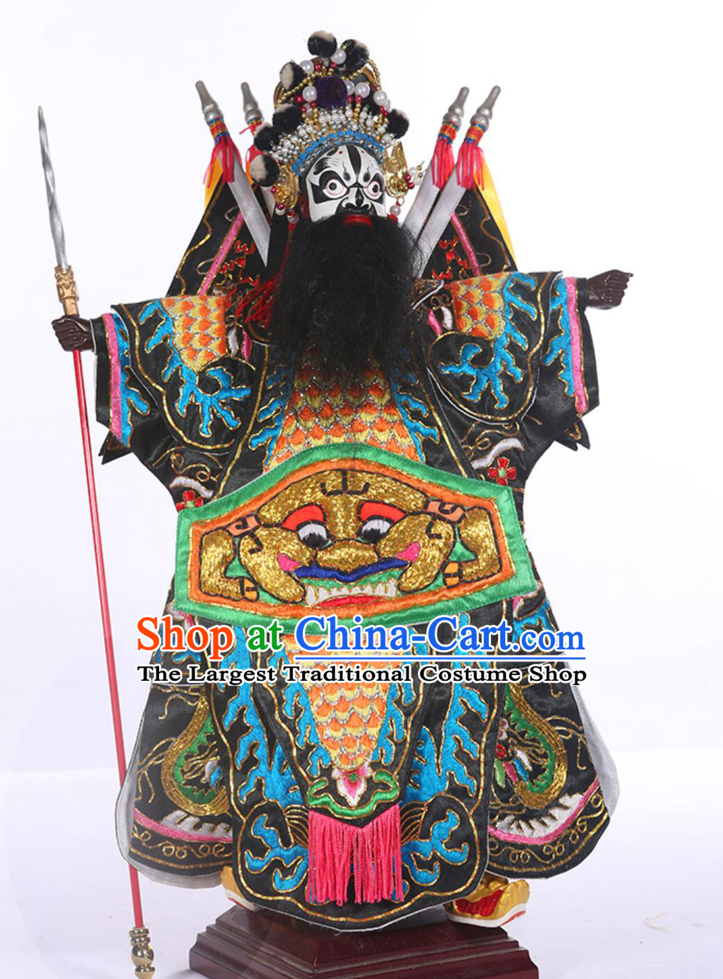 Zhang Yi De Hand Puppet Art Handmade Wood Carving Head Zhang Fei Puppet Traditional Chinese Peking Opera General Glove Puppet