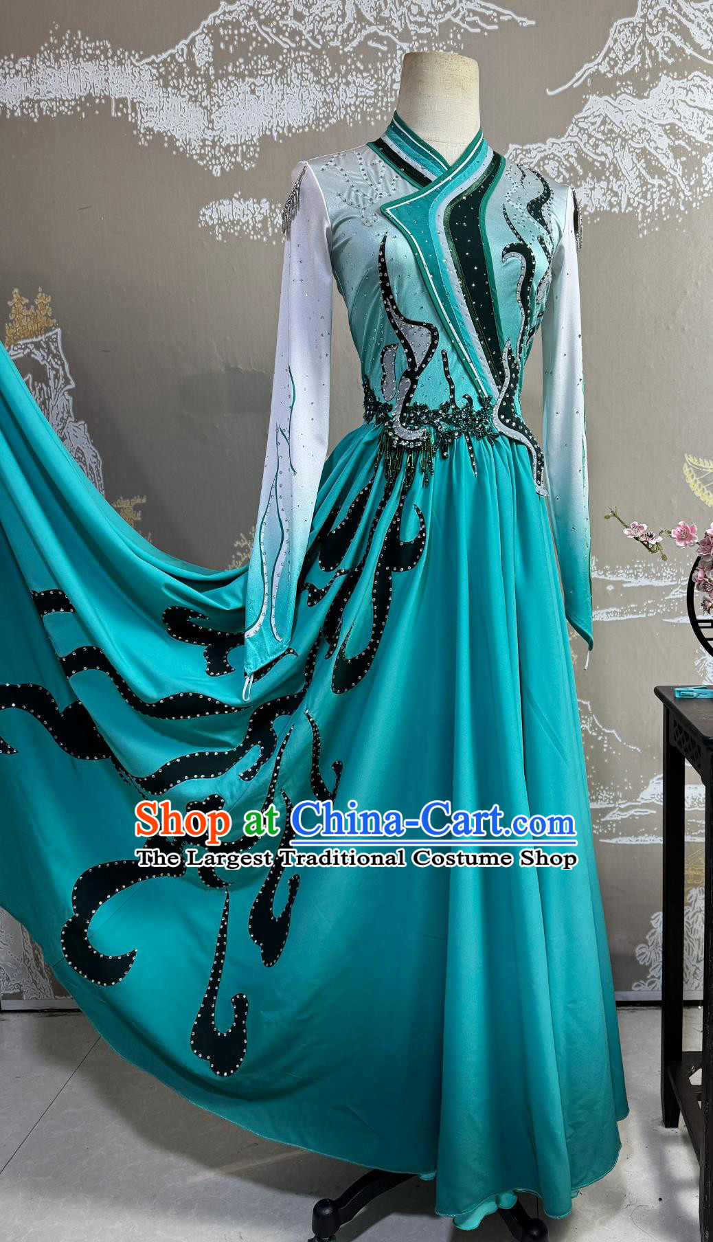 Chinese Mongolian Dance Costume Stage Art Exam Costume Custom Performance Costume Blue Dress