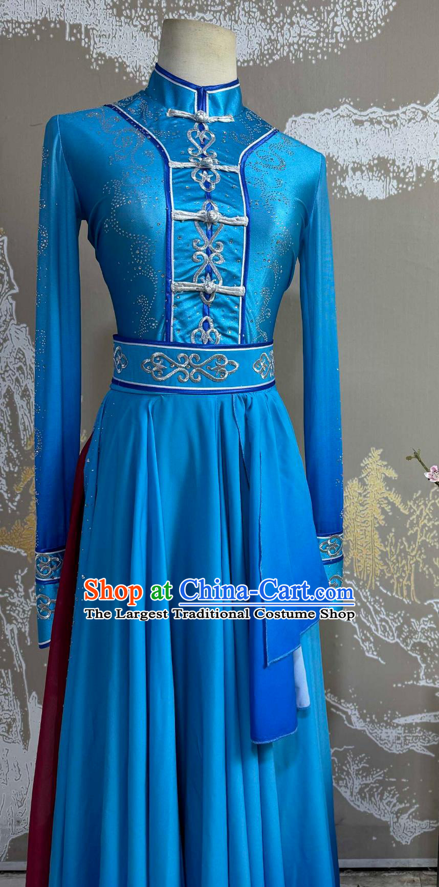 Blue Mongolian Dance Costume Women Art Exam Ethnic Style Costume Classic Repertoire Mongolian Ethnic Costume Adult Square Dance Performance Long Dress