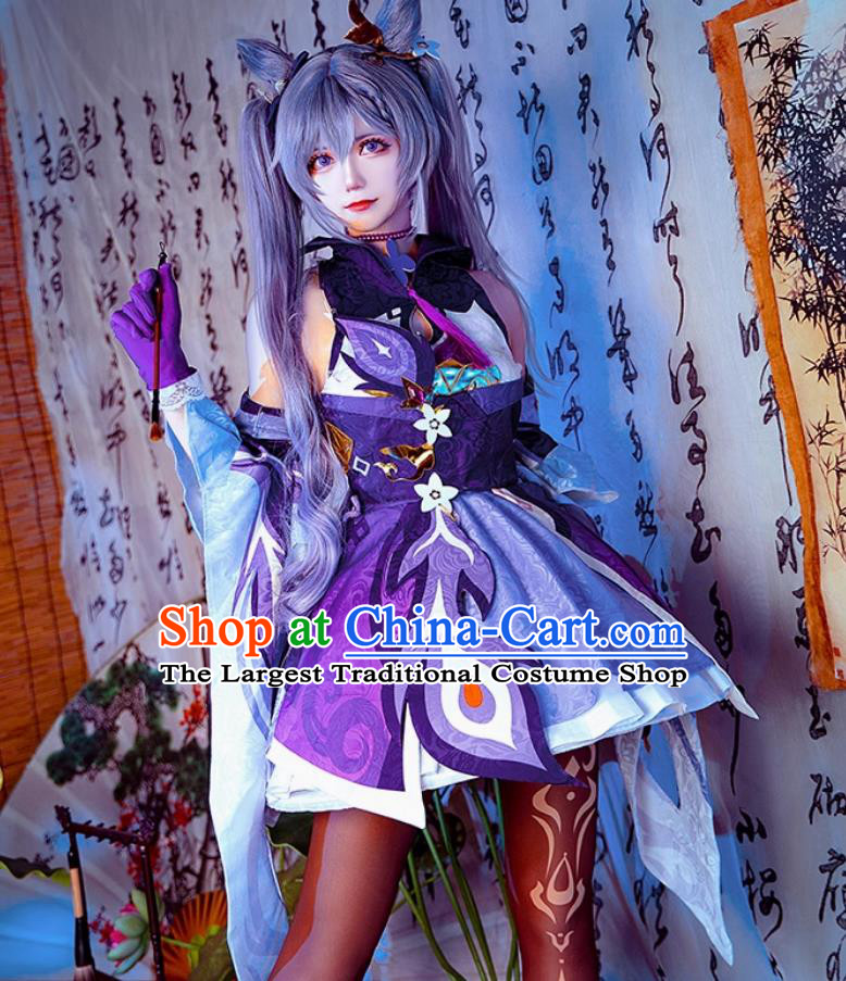Genshin Impact Keqing Cosplay Costume Liyue Qixing Casual Outfit Game Cute Style Cosplay Apparel