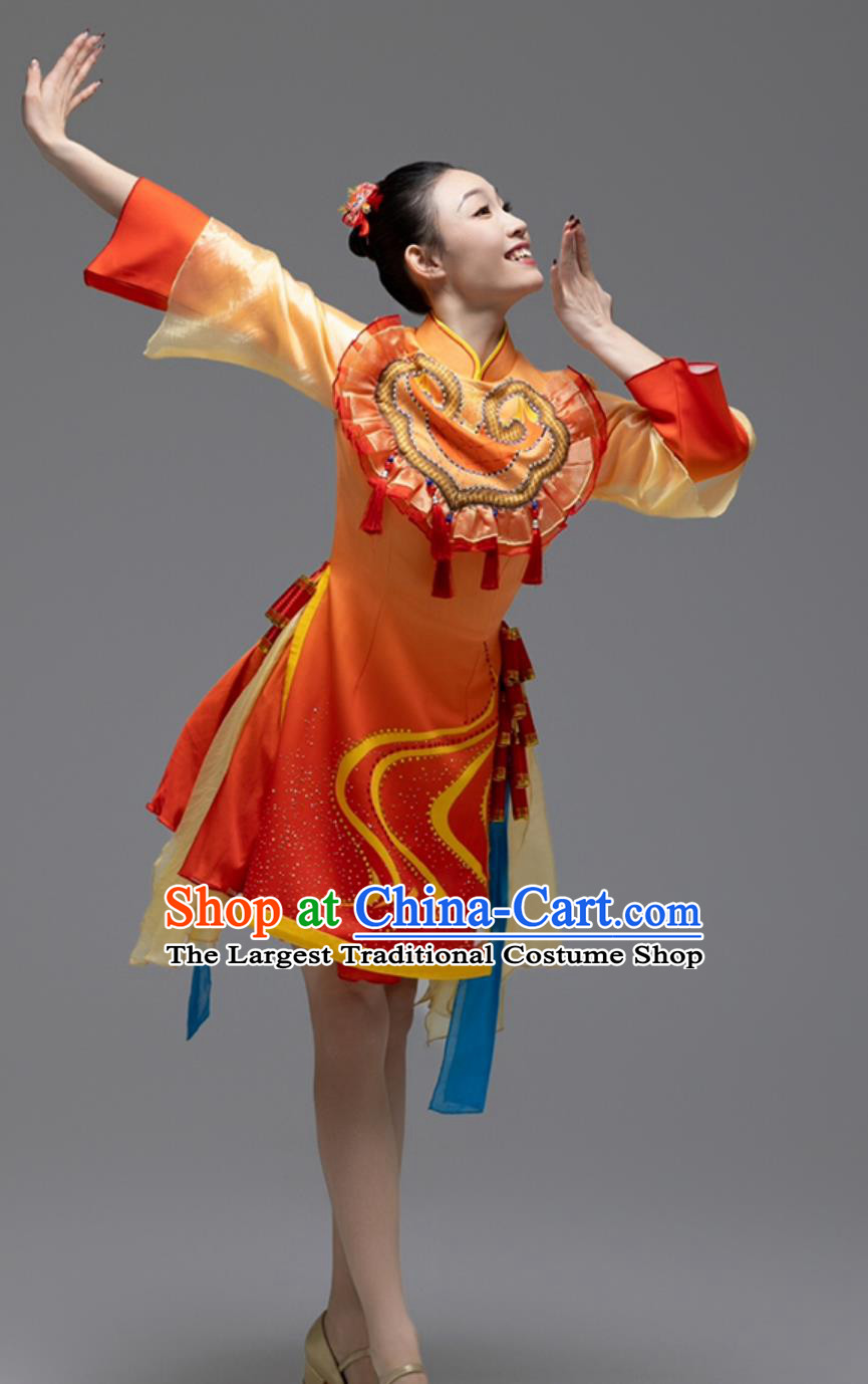 Womens Festive Lantern Dance Costume Golden Snake Welcomes Spring Modern Dance Costume Chinese Red Opening Dance Yangko Dance Costume