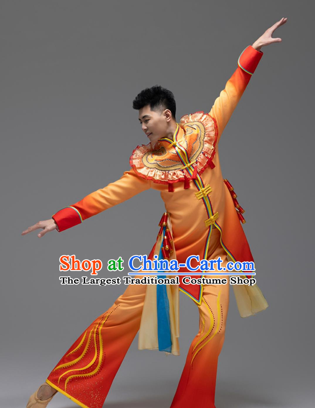 Mens Festive Lantern Dance Costume Golden Snake Welcomes Spring Modern Dance Costume Chinese Red Opening Dance Yangko Dance Costume