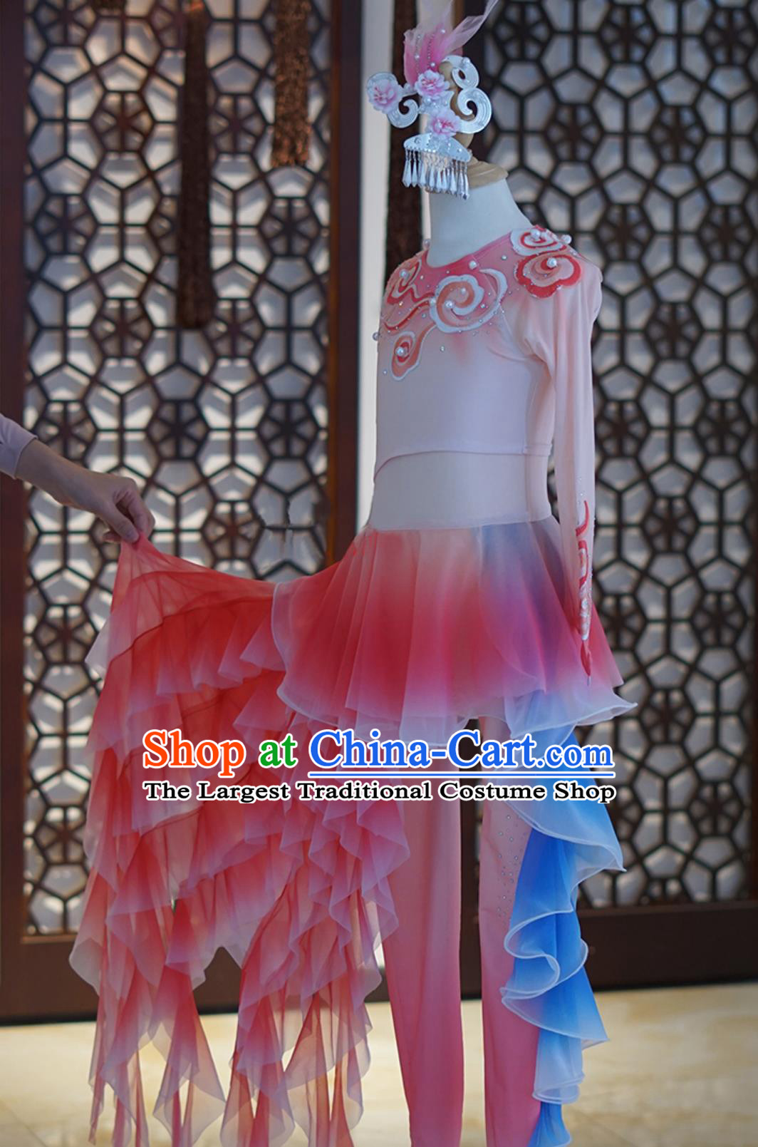 Little Lotus Charm Cloud Waves Koi Leaping Stage Performance Costume Adult Children Opening Dance Costume