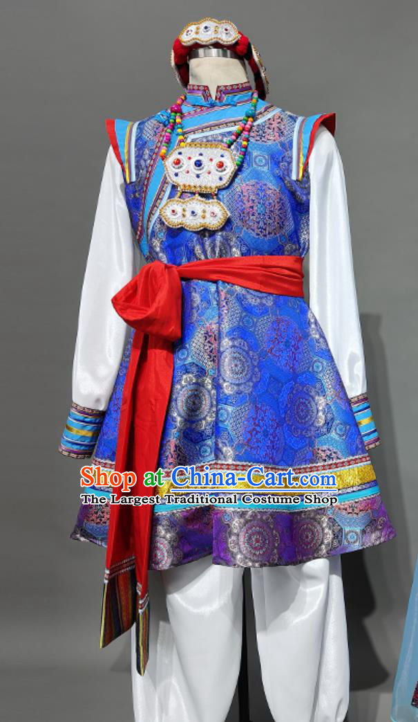 Chinese Ethnic Tibetan Mens Performance Costume Stage Costume Evening Dance Performance Clothing