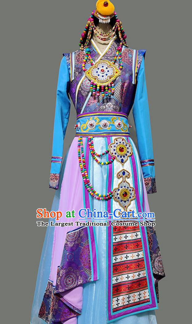 Chinese Ethnic Tibetan Women Performance Costume Stage Dress Zang Nationality Dance Performance Clothing