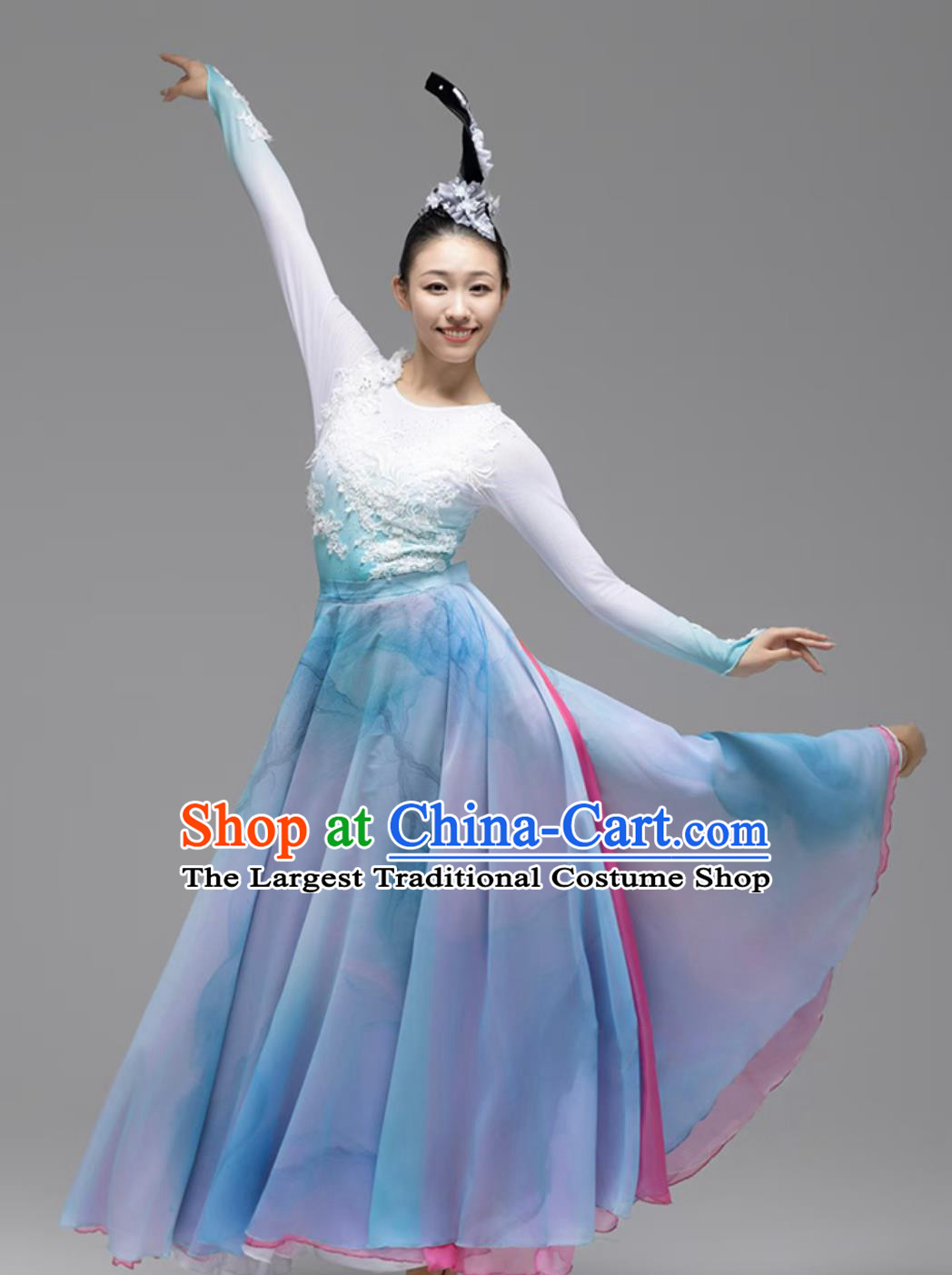 Hibiscus Like Brocade Full Of City Flowers Classical Dance Costume Stage Performance Dress Chinese Style Women Group Dance Clothing