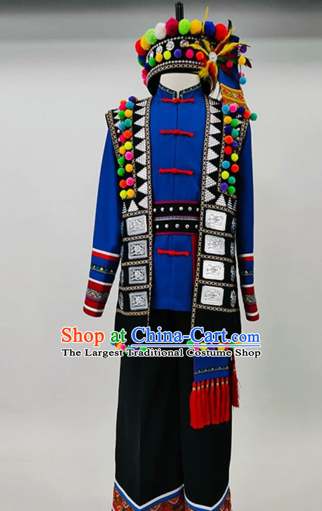 Chinese Ethnic Performance Costume Hani Miao Men Stage Performance Dance Outfit