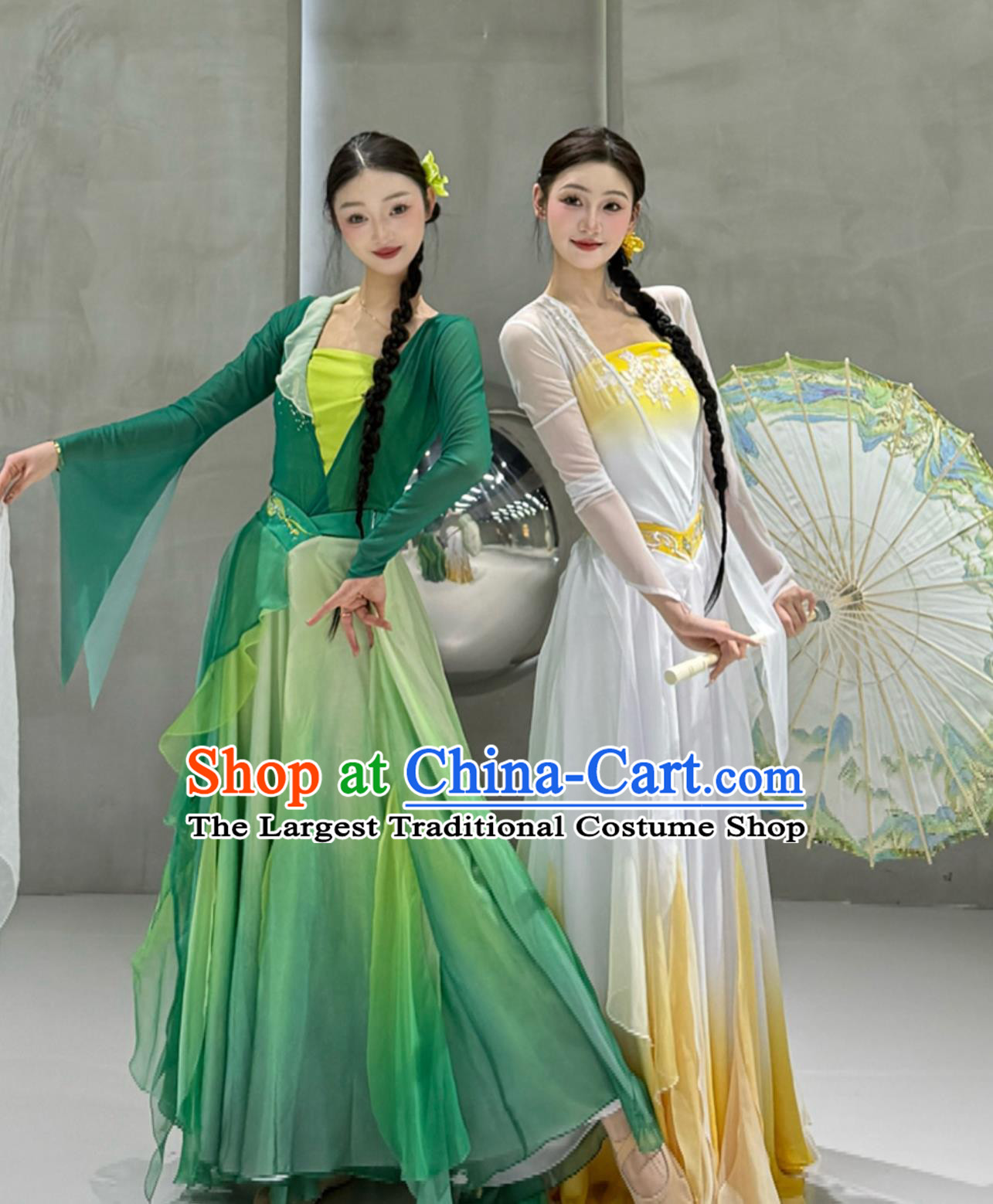 See You Again Green And White Duet Classical Dance Dresses Green Snake White Snake Style Stage Performance Costumes Complete Set