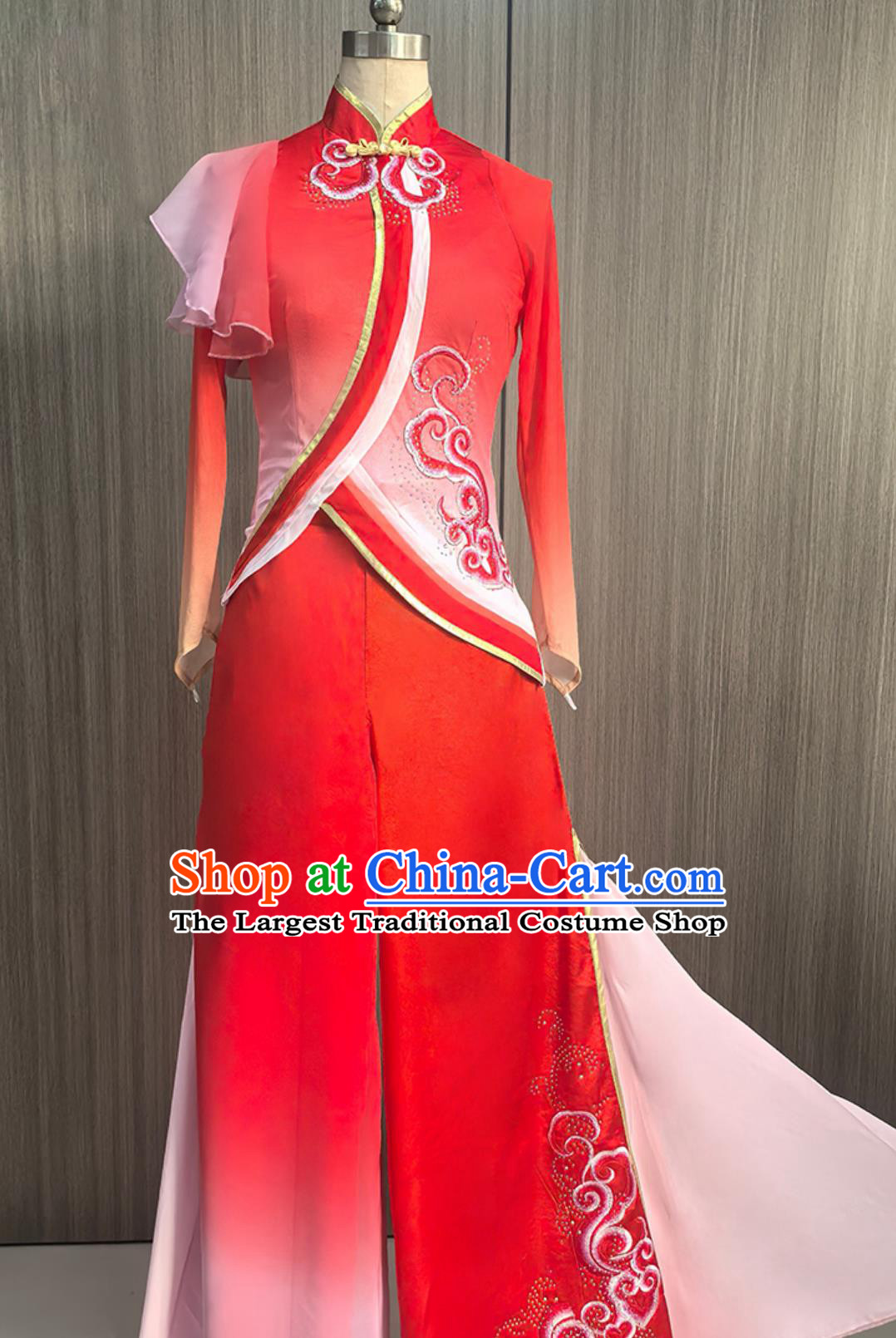 Womens Yangko Dance Costume Celebration Dress Yangko Waist Drum Dance Red Dance Uniform
