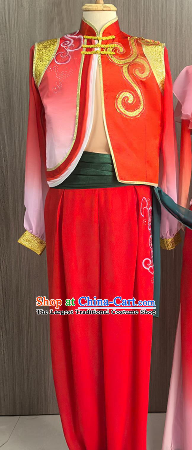 Mens Yangko Dance Costume Celebration Clothing Yangko Waist Drum Dance Red Dance Uniform