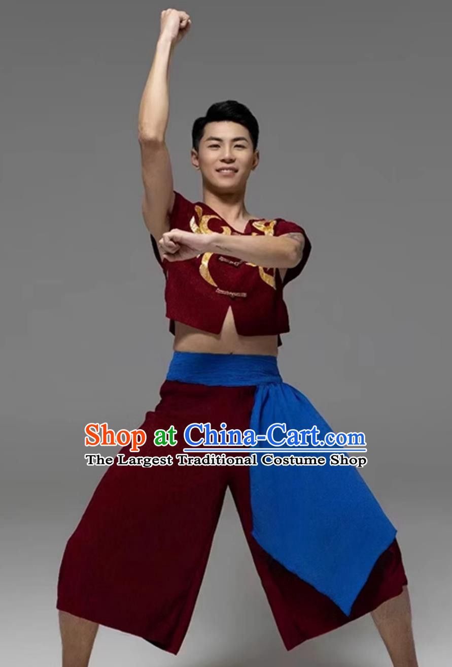 Wine Red Harvest Song Dance Costume Wheat Threshing Chant Performance Outfit Song And Farmer Labor Dance Clothing