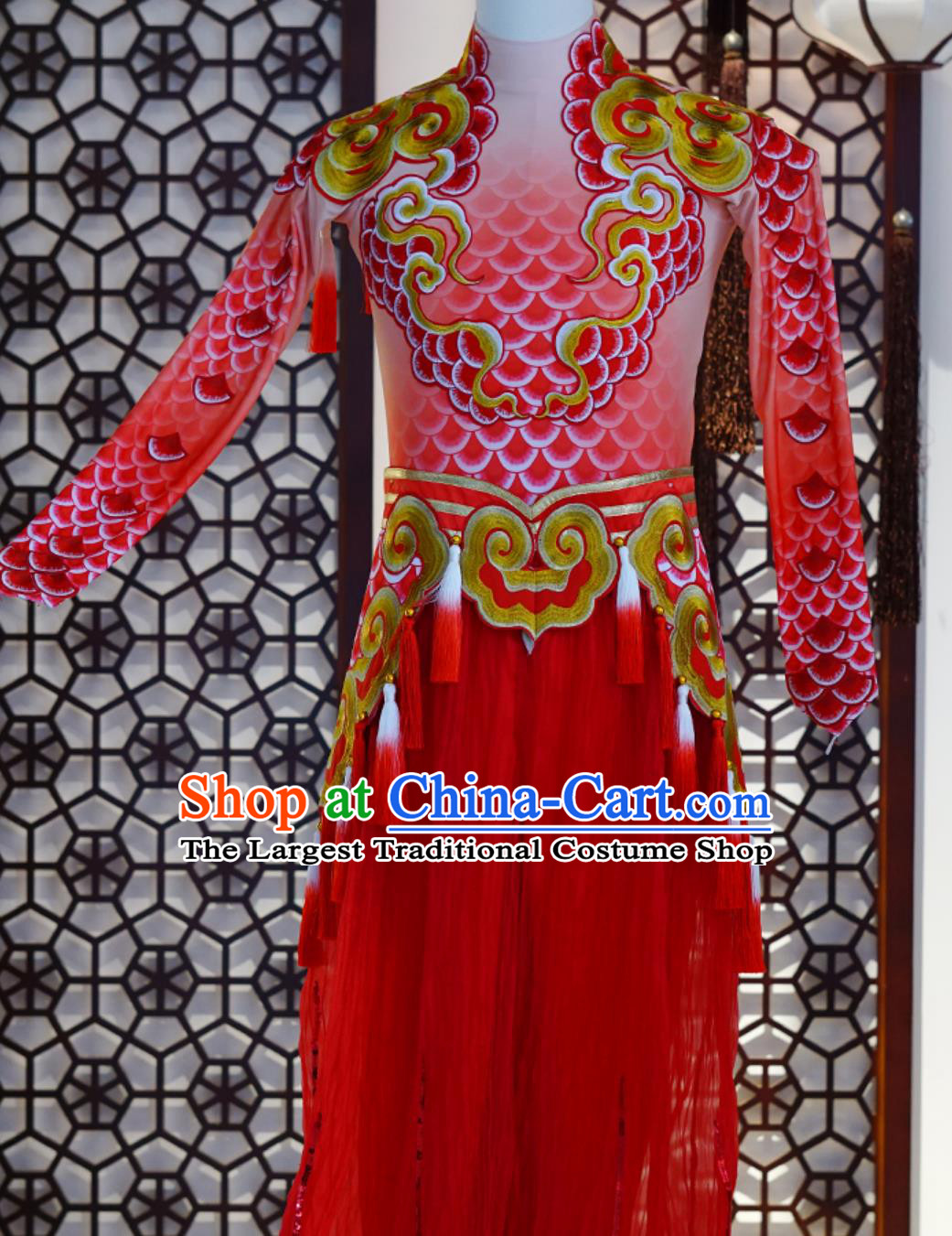 Chinese Year Of The Dragon Drumming Costume Spring Festival Gala Stage Performance Outfit Red Dragon Scales Dance Clothing