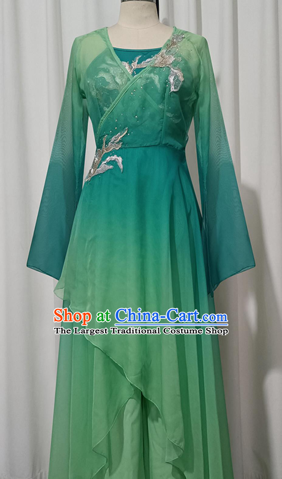 Classical Dance Costume Traditional Chinese Dance After The Rain Stage Performance Outfit Umbrella Dance Green Dress