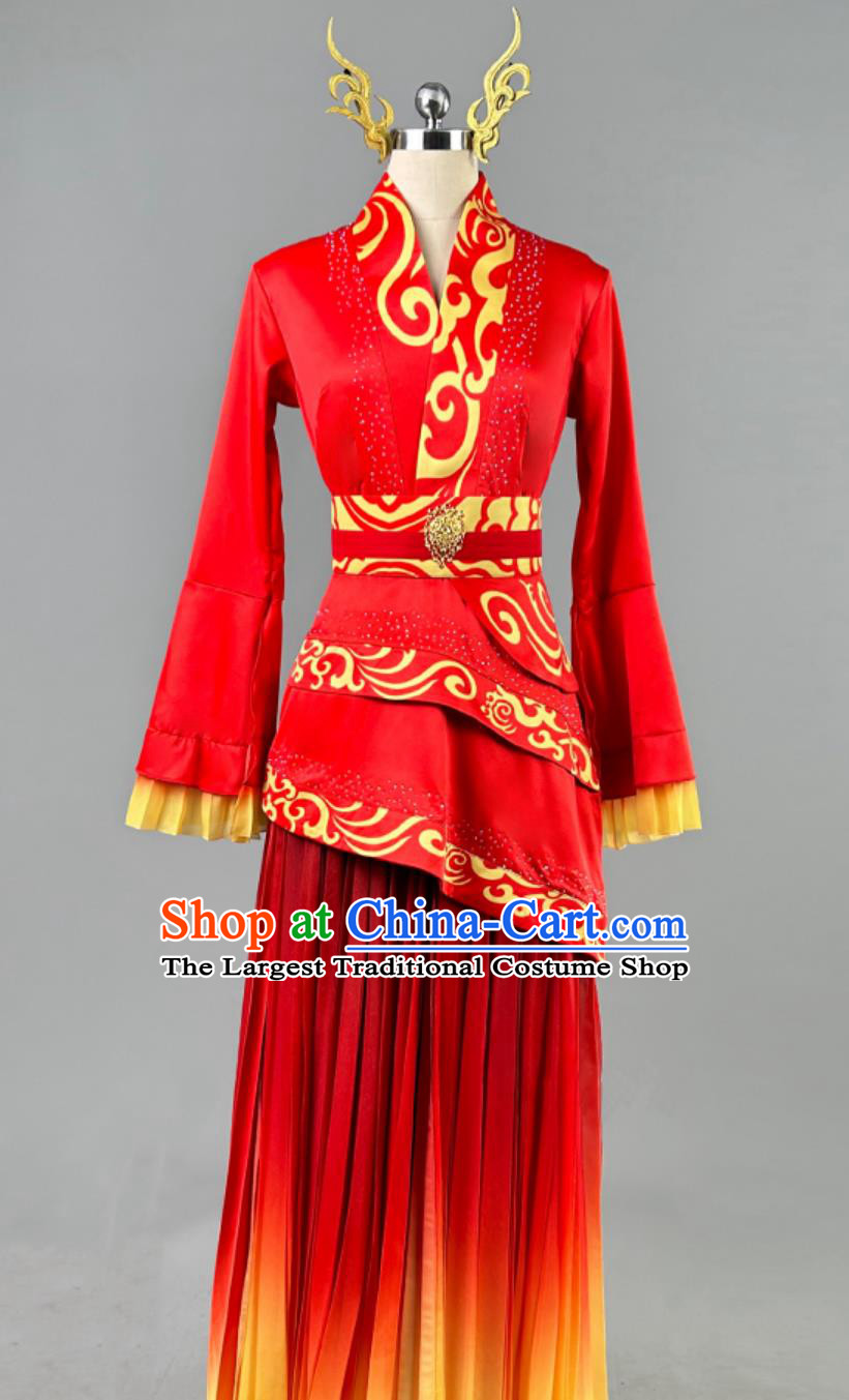 Descendants Of The Dragon Dance Costume Carp Leaping Over The Dragon Gate Traditional Chinese Dance Red Dress