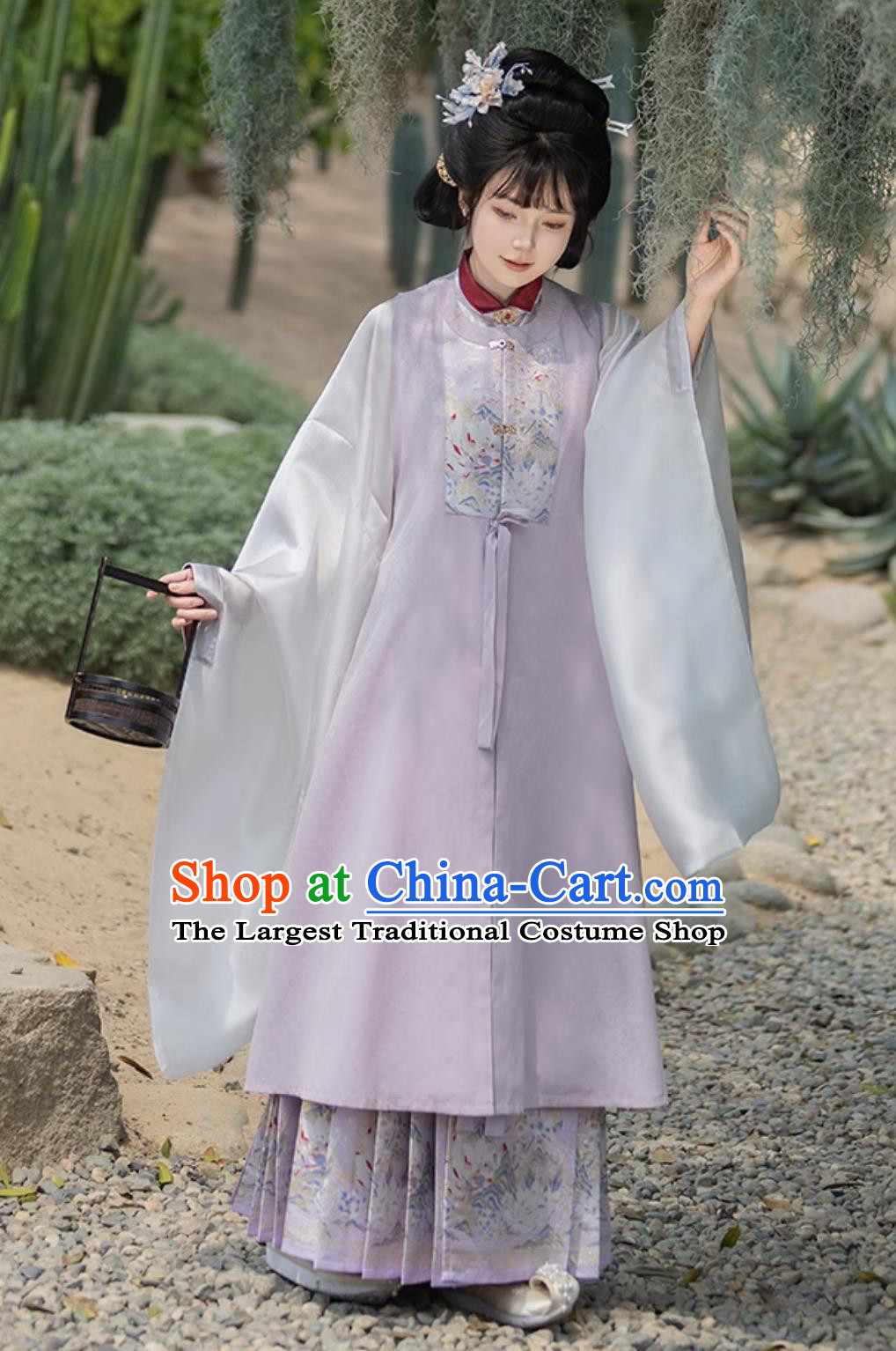 Chinese Hanfu Ming Dynasty Round Collar Long Bijia Diagonal Front Long Gown Imitation Brocade One Piece Horse Face Skirt Complete Set