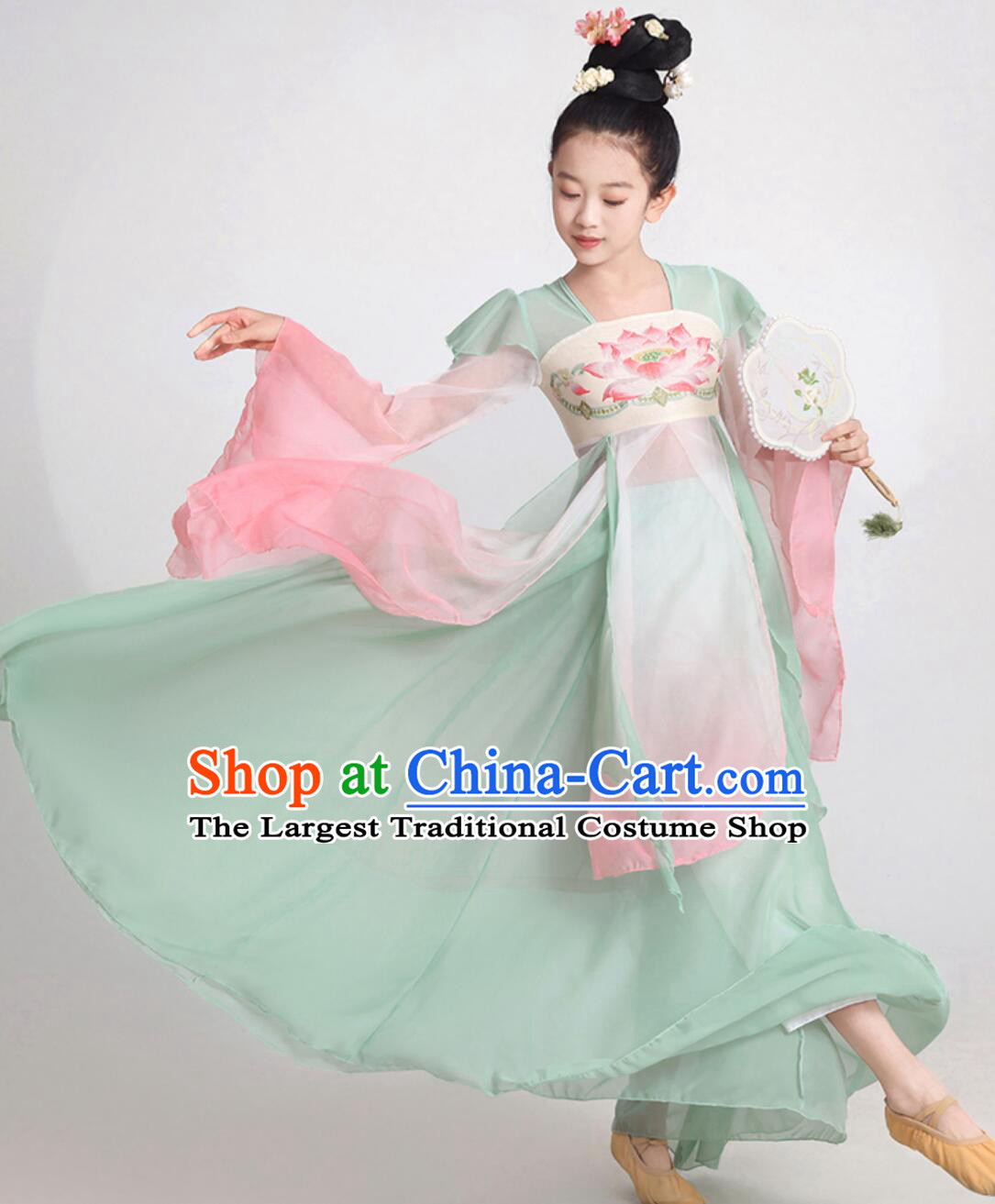Children Han Style Chinese Classical Dance Costume Girls Fan Dance Performance Outfit Tang Dress