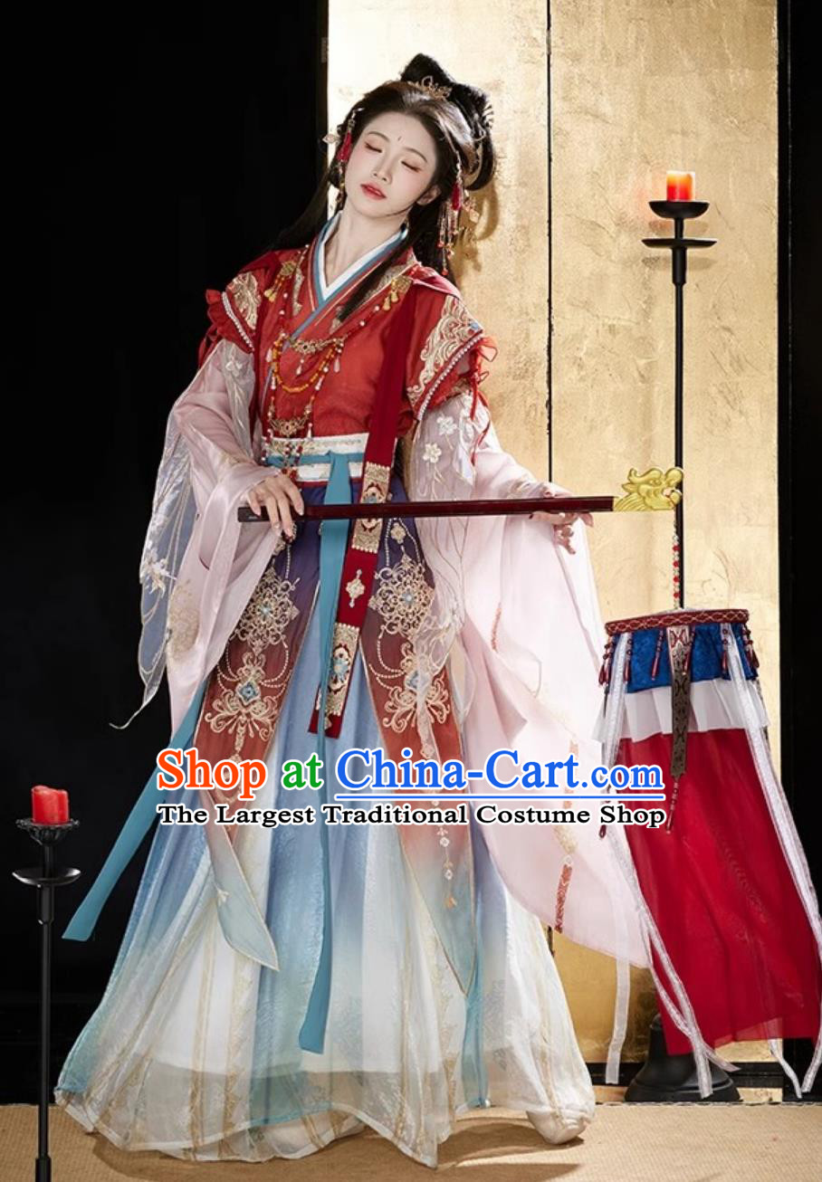 Hanfu Women Goddess of Luo River Costume Chinese Northern Southern Dynasties Style Immortal Dress Heavy Embroidery Wide Sleeve Gown