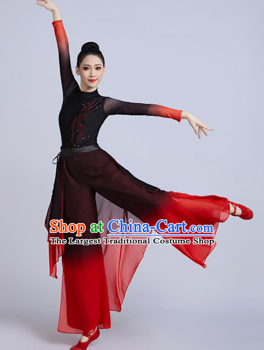 Classical Dance Performance Costume Women Chinese Black Red Gradient Sword Dance Outfit Xiang Wang Xing Po Zhen Yue Dance Clothing